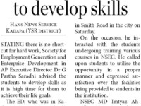 Press note published in Hans of India English daily newspaper on July 29, 2023 regarding the SEEDAP Executive Director (ED) Mr Parthasarathy visited Nihar Skill Education, Kadapa. Hans of India
