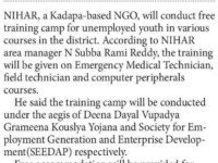 A press note published in Hans of India daily newspaper on April 4, 2022 about Free training & placement program at Nihar Skill Education, Kadapa.
