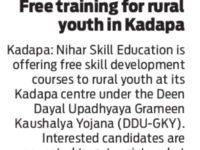 A press note published in The Indian Express on May 7, 2025, announced that Nihar Skill Education, Kadapa is offering free training with assured placements under the DDU-GKY scheme. Admissions are open for various technical and non-technical courses aimed at enhancing employability and career growth. Enroll now to secure your future. Nihar Skill Education
